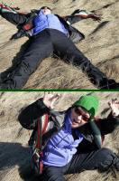 Z powodu braku śniegu tym razem orła zrobiłam na trawie, po czym probowałam wystraszyć Henryczka;-)))